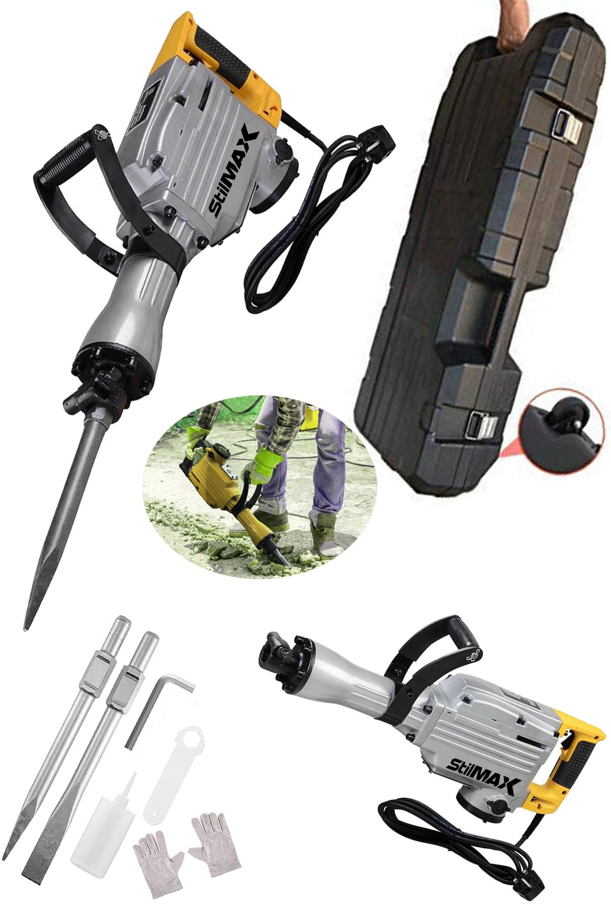 Heavy Duty Electric Demolition Concrete 19kg Crusher 68j 5000w With Carrying Case + Pointed Flat Chisel Tip