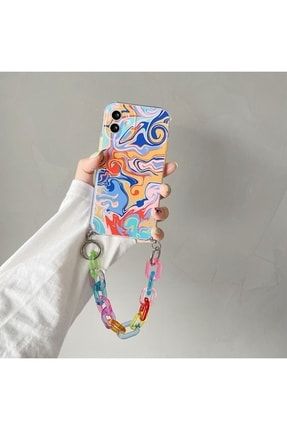 Samsung Galaxy A52 Bilek Geçme Zincirli Renkli Desen Baskılı Telefon Kılıfı MCZNC26206