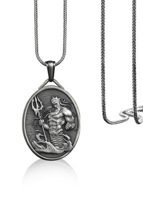 Poseidon Ve Mızrağı Madalyon Gümüş Kolye BSS-DREAM-NECK-292
