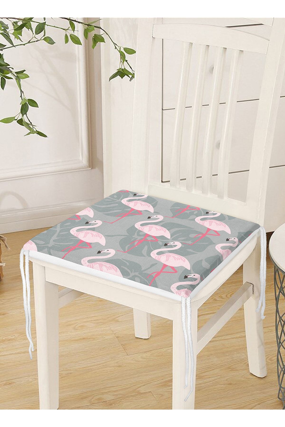 Nish & Royal-Flamingo Patterned Digital Printed Zippered Chair Cushion 2