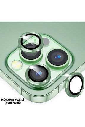 Iphone 13 Pro 13 Pro Max Uyumlu Metal Çerçeve 9h Kamera Lens Koruyucu Yeşil 3'lü Set HYPRA000077