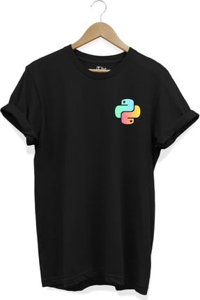 Siyah Unisex Python Yazılımcı Baskılı Kısa Kollu T-shirt TB0ST085