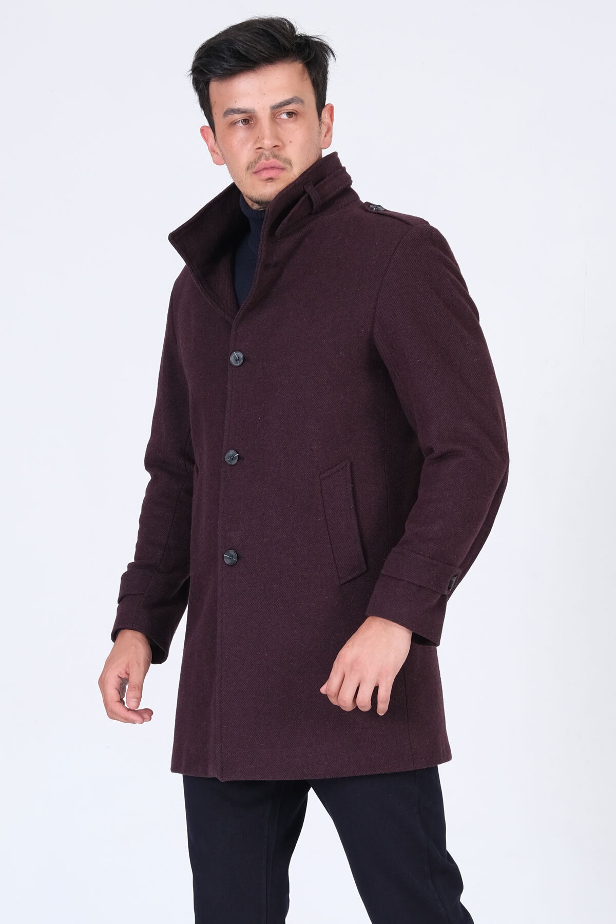  کاپشن کشمیری پشمی زرشکی مردانه یقه ازل