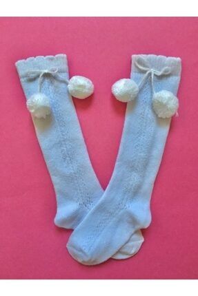 Kız Çocuk Mavi Okul Çorabı Ponponlu Dizaltı FileÇorabı DB462206