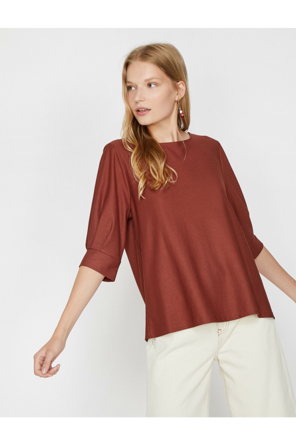 Koton T-Shirt Braun Regular Fit Fast ausverkauft