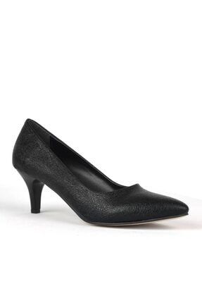 Siyah Parlak Büyük Numara Topuklu Kadın Ayakkabı TX5D09CB582410