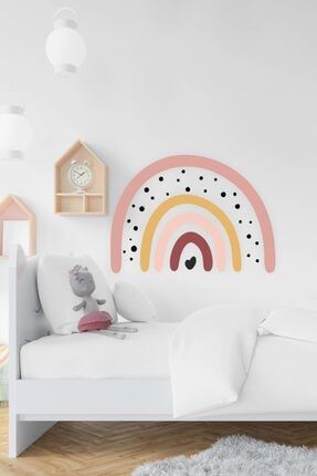 Soft Renklerde Puantiyeli Gökkuşağı Çocuk Bebek Odası Duvar Sticker Seti k366