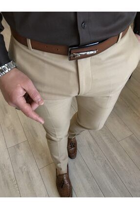 Italyan Stil Slim Fit Erkek Kumaş Pantolon Açık Camel T4678