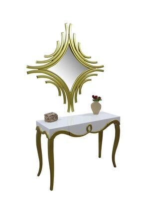 Dresuar Cnc Kabartma Model Kayın Ağacı Torna Aslan Lükens Ayak Parlak Beyaz Boya Şık Ayna El Yapım Bengi Cnc Dresuar Aynalı Gold