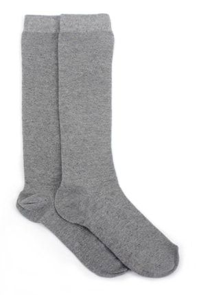 Düz Pamuklu Diz Altı Çocuk Çorabı Gri 2'li Paket HANE14-7283