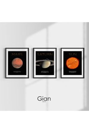 Dekoratif Mars, Satürn, Güneş 3 Parça Çerçeveli Tablo Boyut Opsiyonlu MSGG147