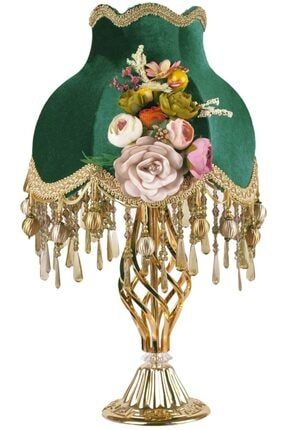 Çiçek Dekorlu Abajur Gold Hürrem Yeşili Klasik Model PRA-2595948-7084