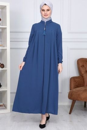 moda cizgi krep kumas tesettur pile detayli ferace mdc 0164 indigo fiyati yorumlari trendyol