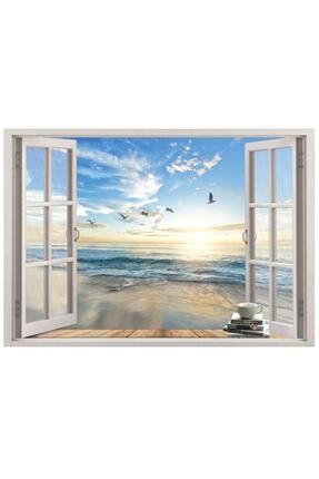 Pencere, Martılari Deniz Kıyısı, Kumsal Duvar Sticker-98 10298
