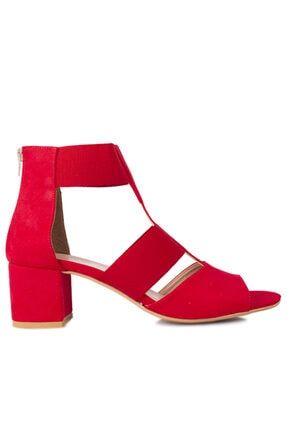 111212 527 Kadın Kırmızı Topuklu Büyük & Küçük Numara Sandalet MR_111212_527
