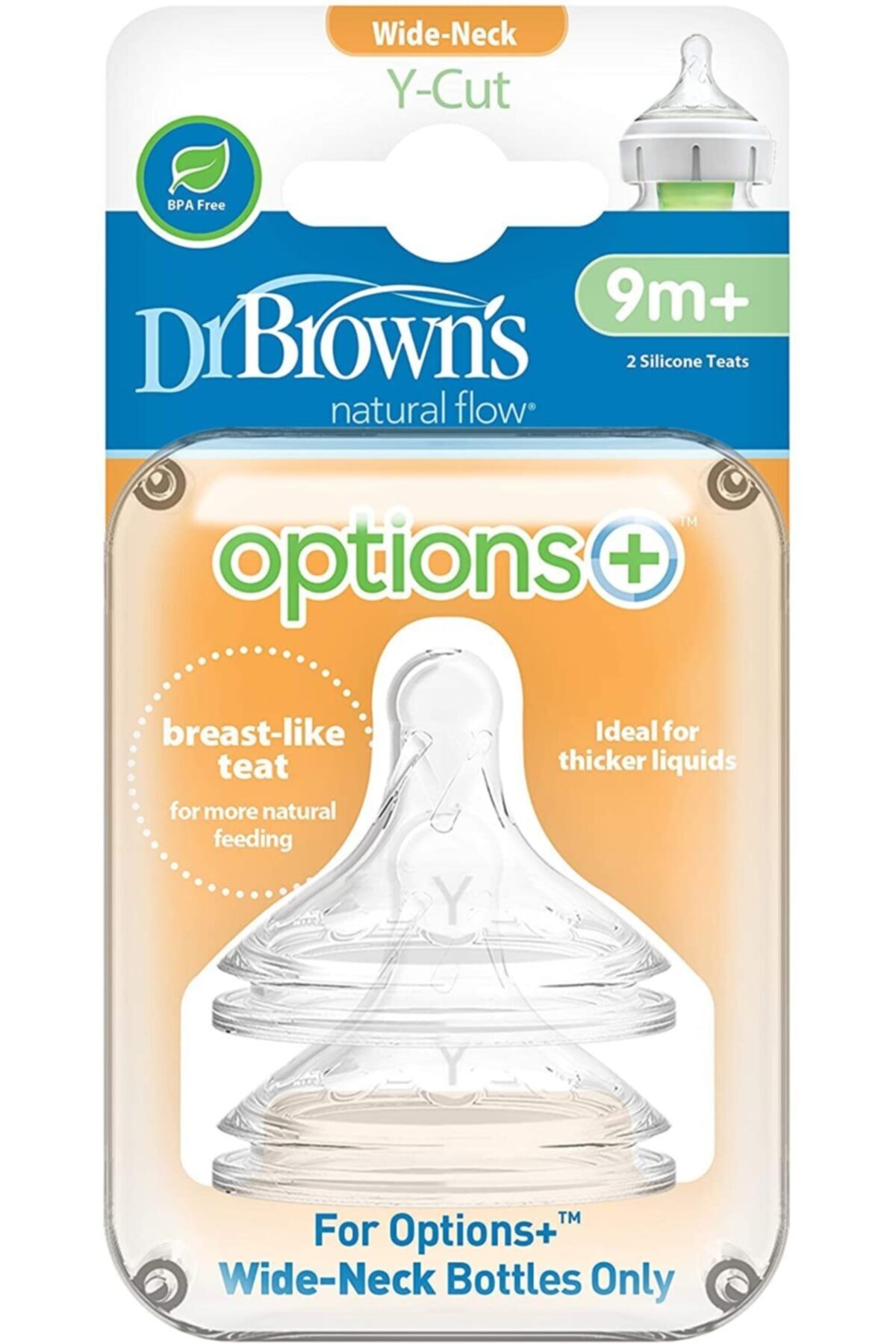Dr.Brown's Silikon Biberon Emziği Y Kesik Options Geniş Ağızlı +9 Ay İkili Paket