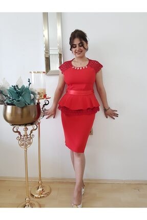 Kadın Kırmızı Tasarım Peplum Ikili Takım Elbise FERO0000957