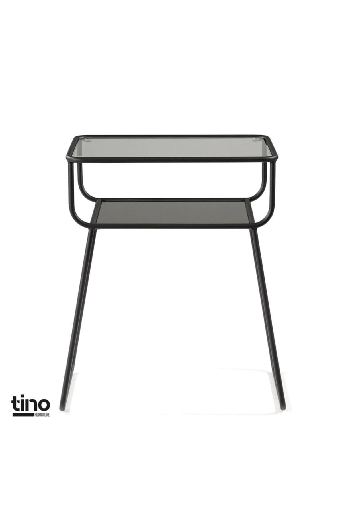 tino furniture Siyah Yan Sehpa Cam Raflı Metal Geyik Sehpa Fiyatı