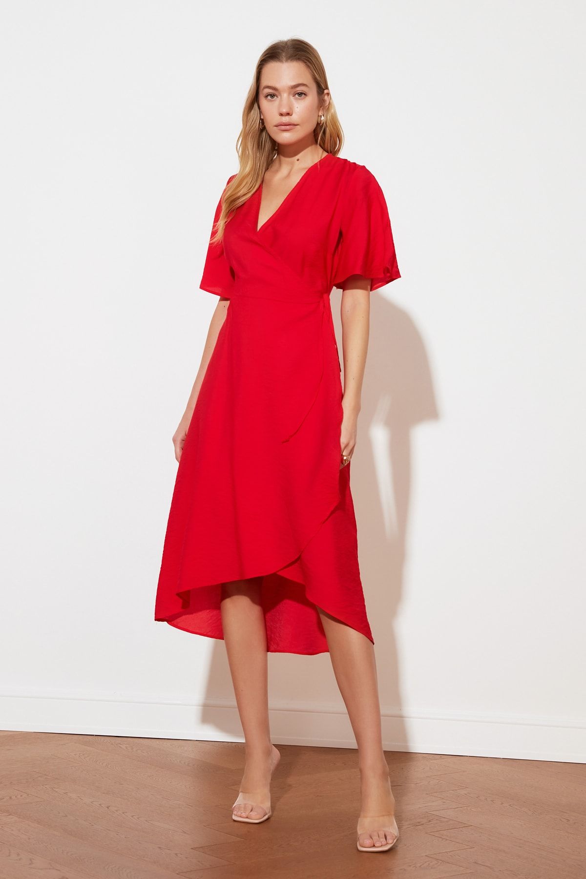 Missguided high low wrap best sale front midi tea dress