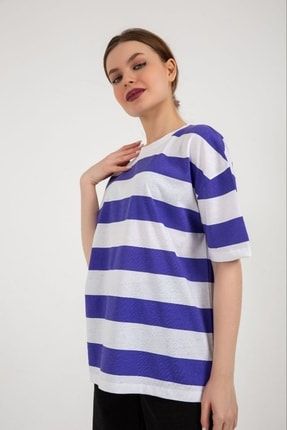Mor Çizgili Süprem Oversize T-shirt 835 22IY1180035