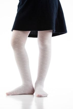 0-14 Yaş Desenli Kız Çocuk Beyaz Kilotlu Çorap KLTLÇRP205