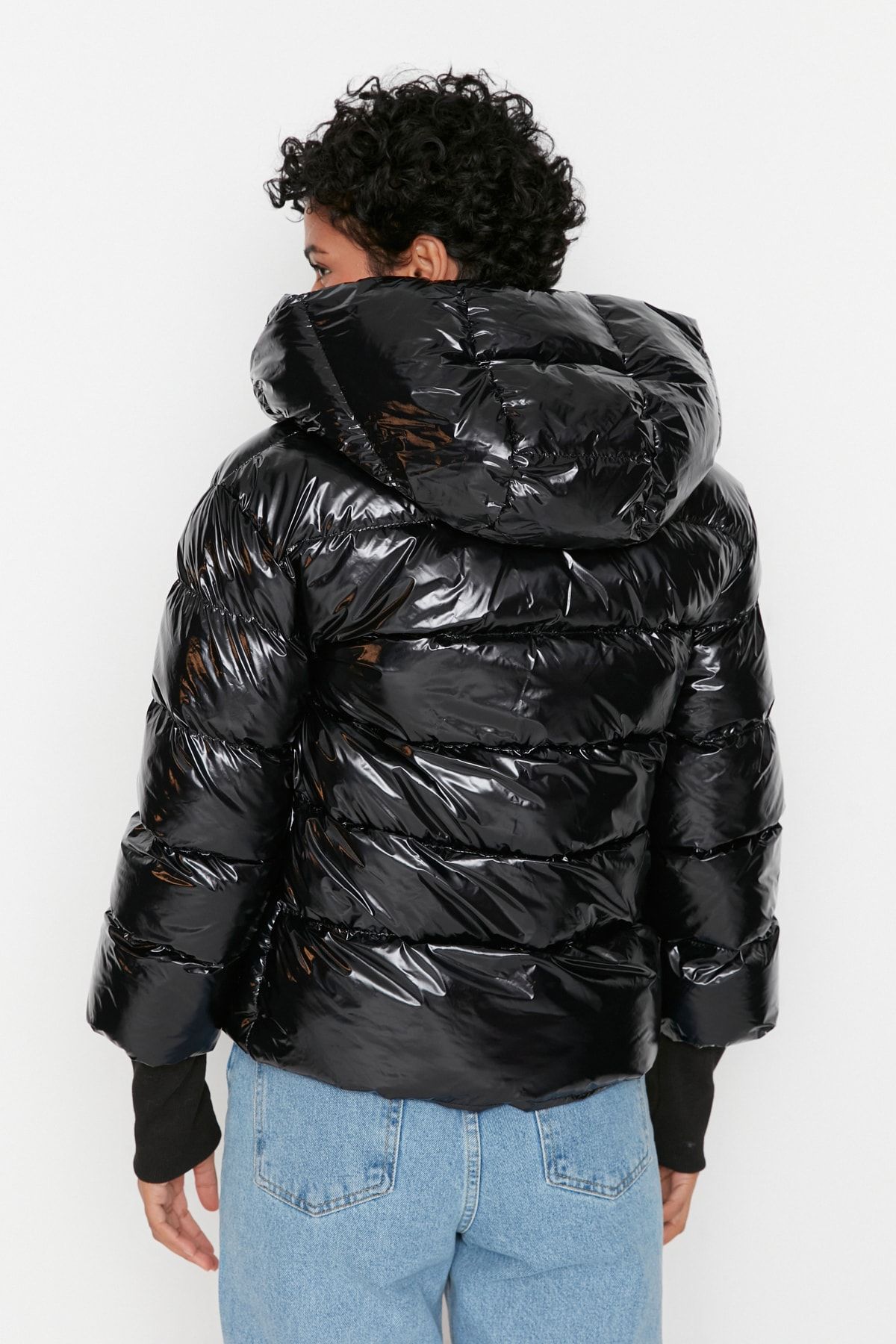 Trendyol Collection-Jachetă pufă lucioasă cu nervuri negre TWOAW20MO0014 5