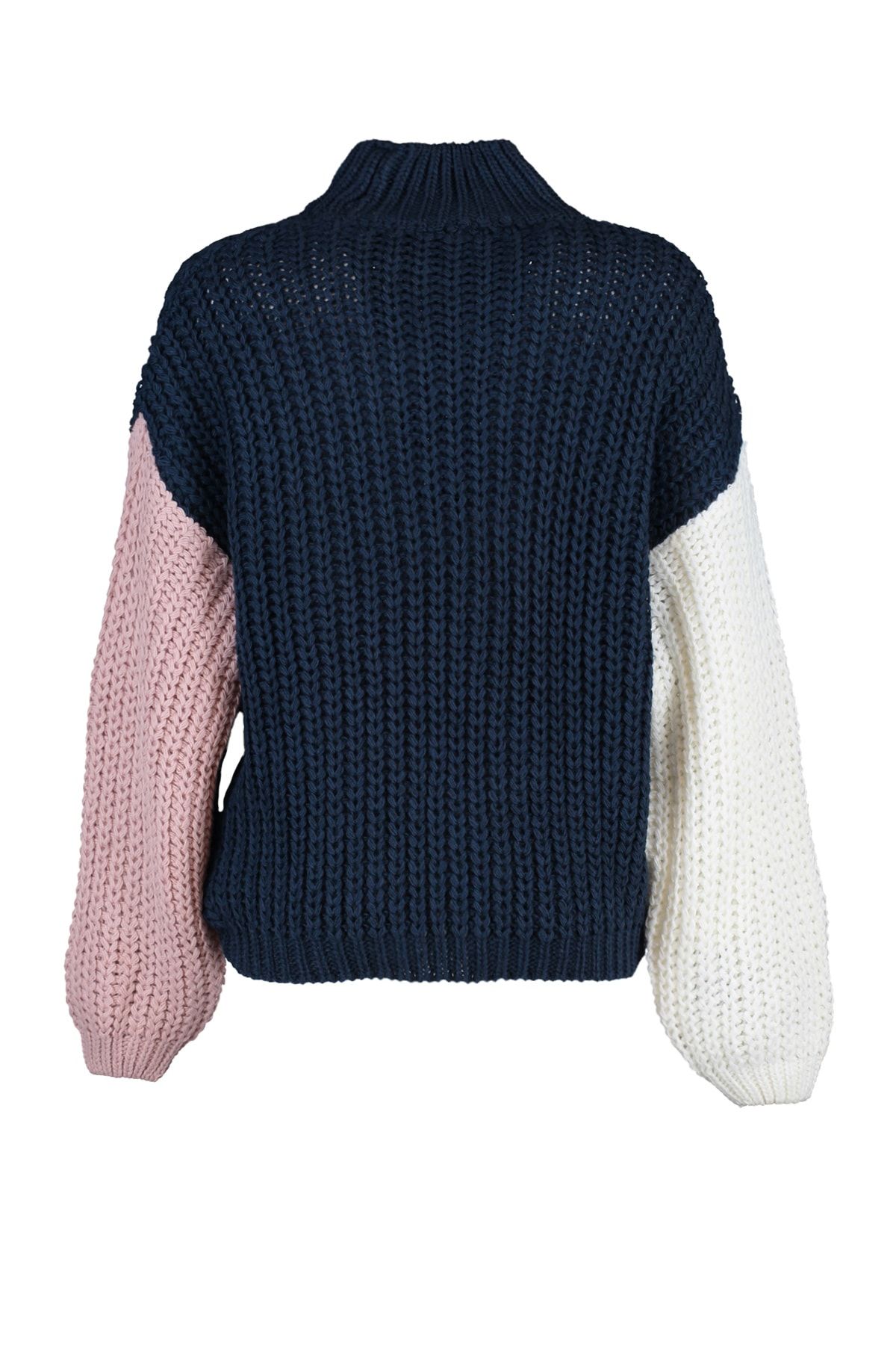 Trendyol Collection-Petrol – Weich strukturierter Strickpullover mit Farbblockdesign und weiter Passform TWOAW21KZ0271 6
