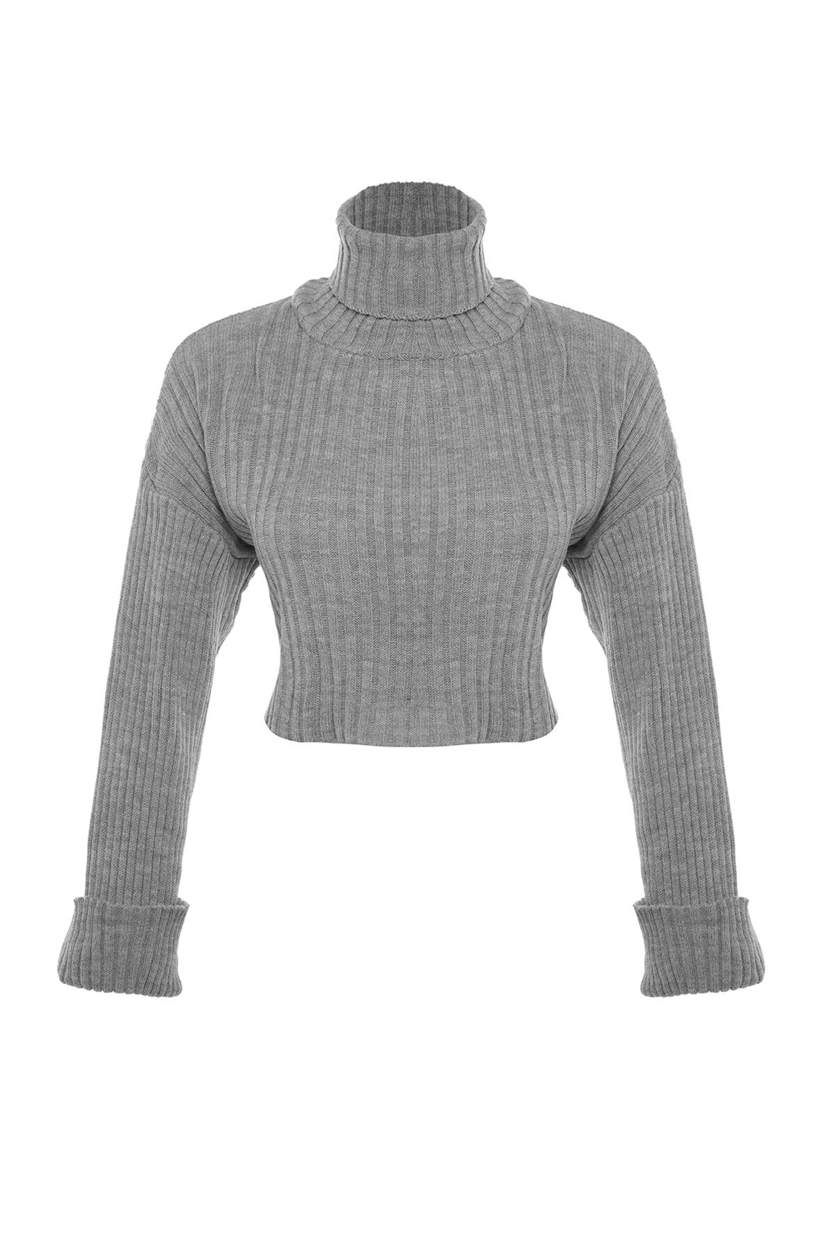 Trendyol Collection-Gray Crop Basic Knitwear pulóver TWOAW22KZ0223 8