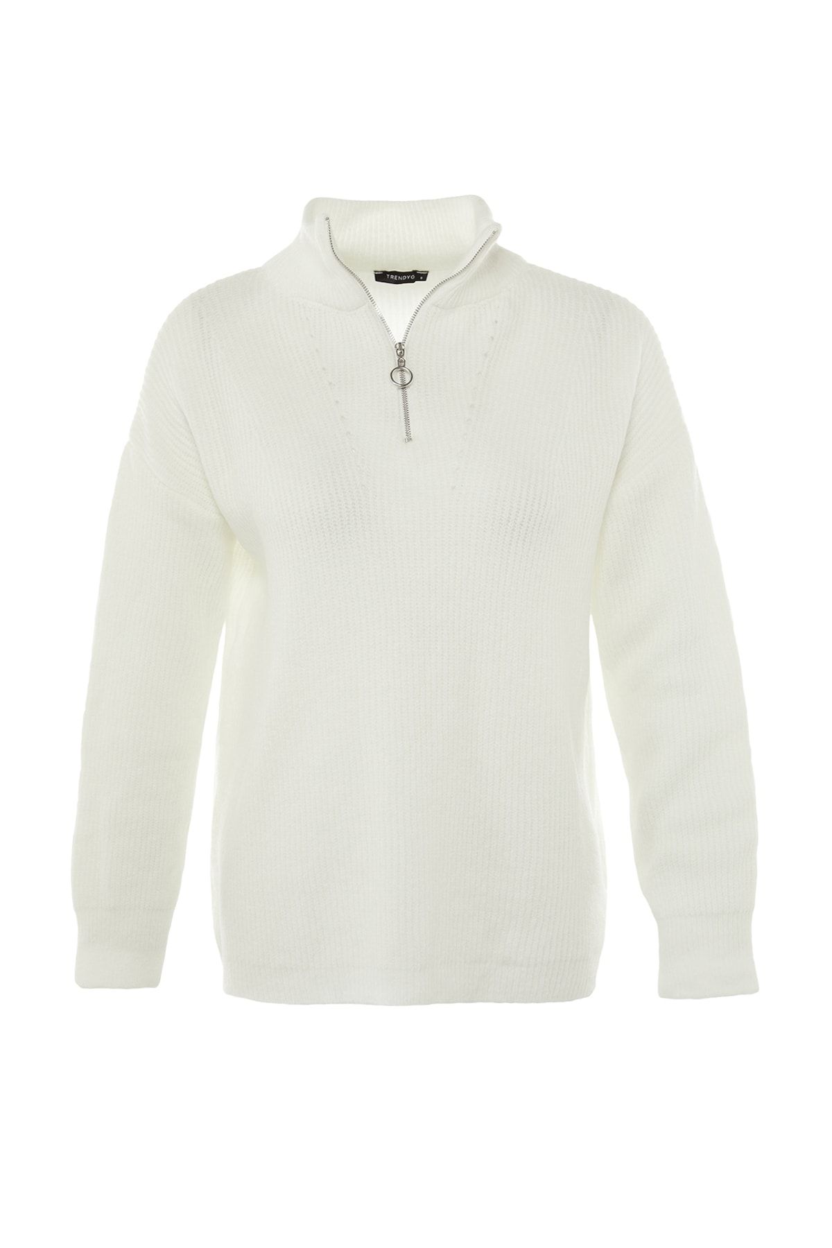 Trendyol Collection-Ecrufarbener, weich strukturierter Strickpullover mit Reißverschluss TWOAW20XS0009 8
