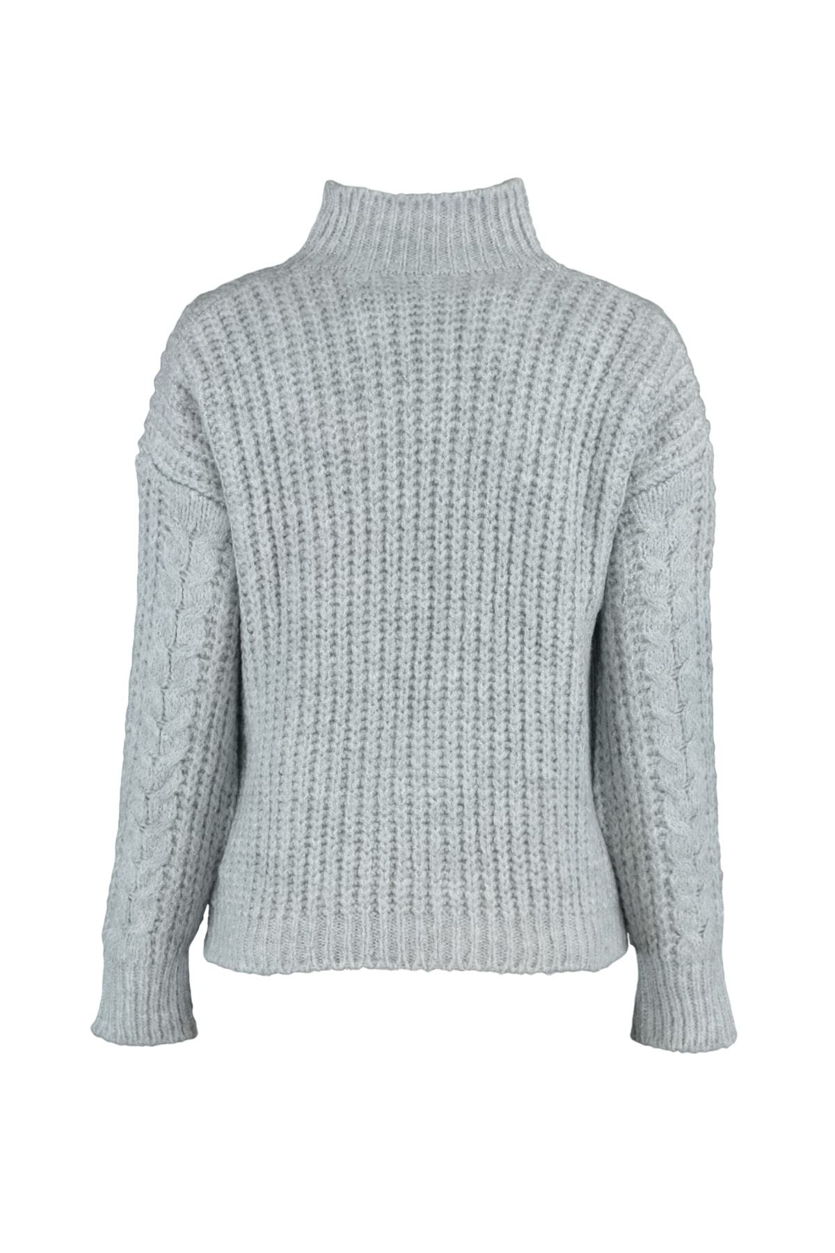 Trendyol Collection-Широк сив плетен пуловер - мека текстура Twoaw20Kz0171 6