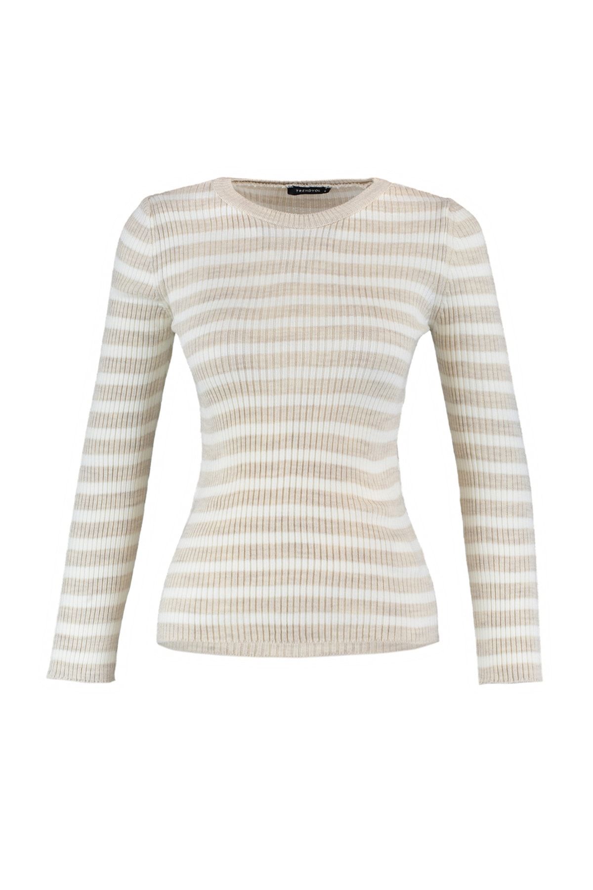 Trendyol Collection-Steinfarbener Basic-Strickpullover mit Streifen TWOAW21KZ0942 6