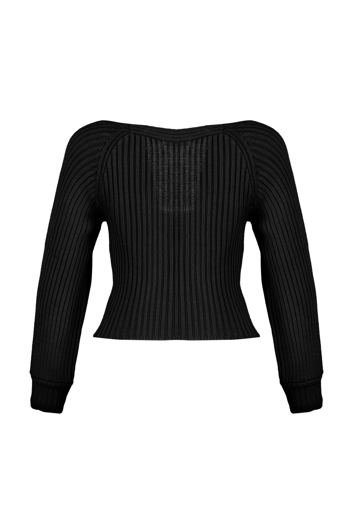 Trendyol Collection-Schwarzer kurzer Strickpullover mit Herzkragen TWOAW22KZ1760 6