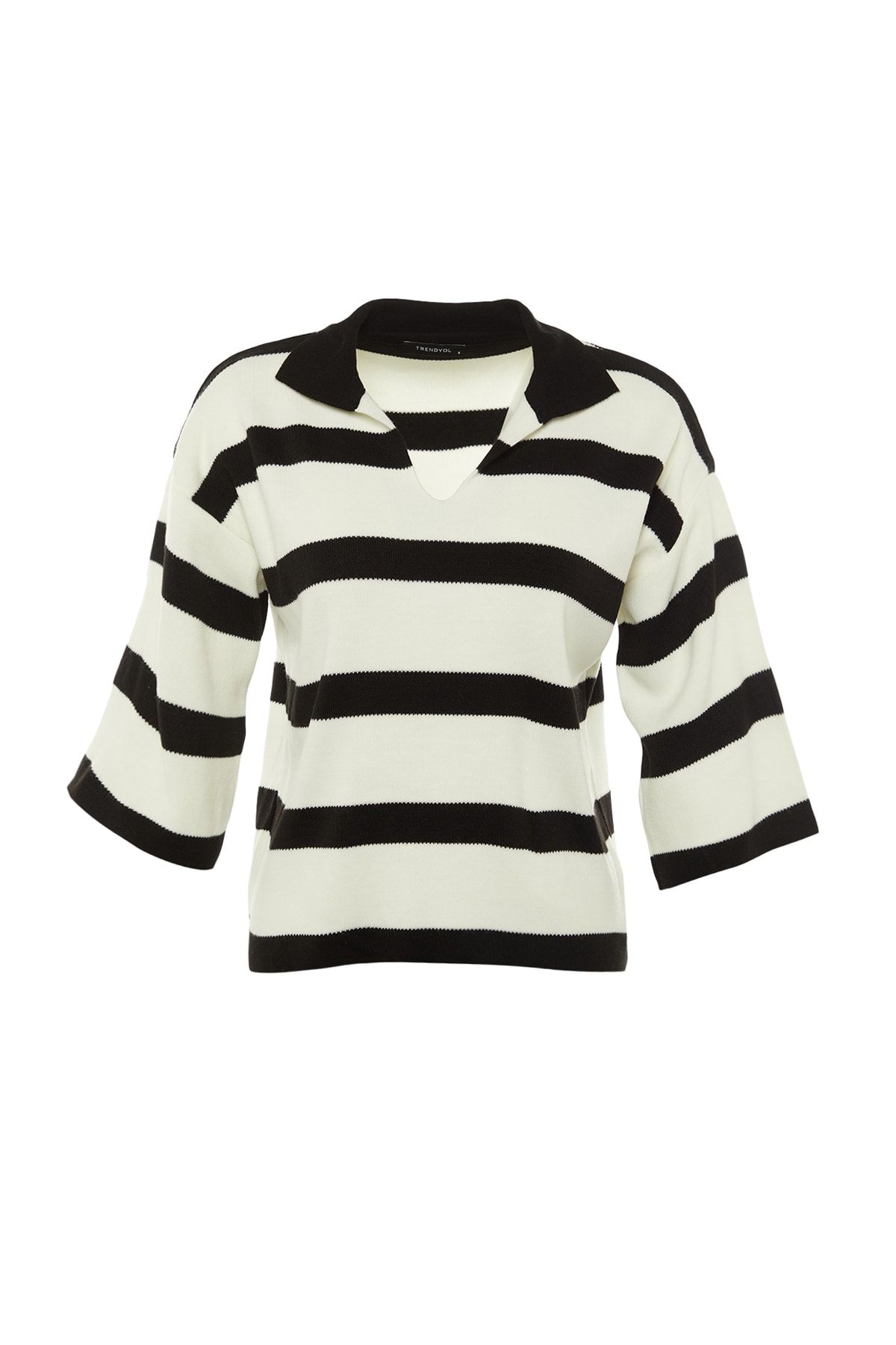 Trendyol Collection-Schwarz gestreifter Strickpullover mit Polokragen – TWOAW23BZ00001 7