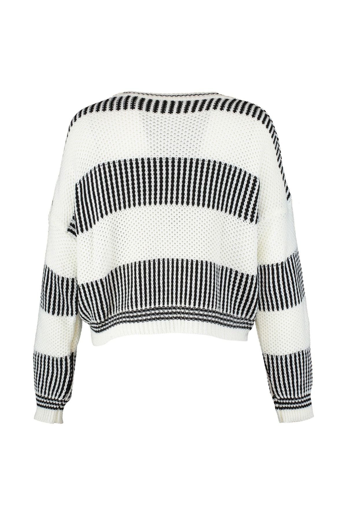 Trendyol Collection-Weit geschnittener, ecru gestreifter Strickpullover – TWOAW23KZ00012 6