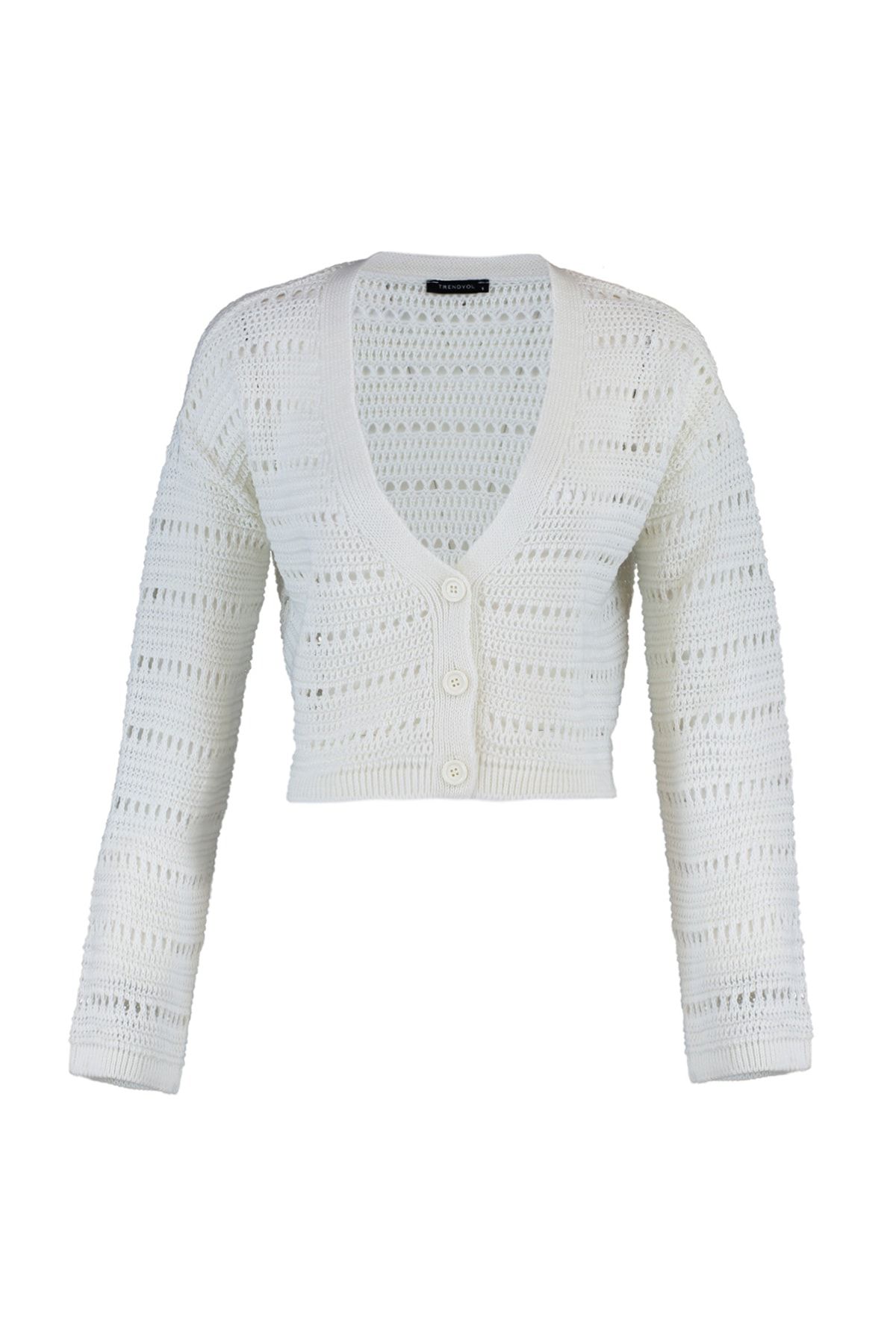 Trendyol Collection-Ecrufarbenes, durchbrochenes/durchbrochenes V-Ausschnitt-Oberteil TWOAW23HI00203 7
