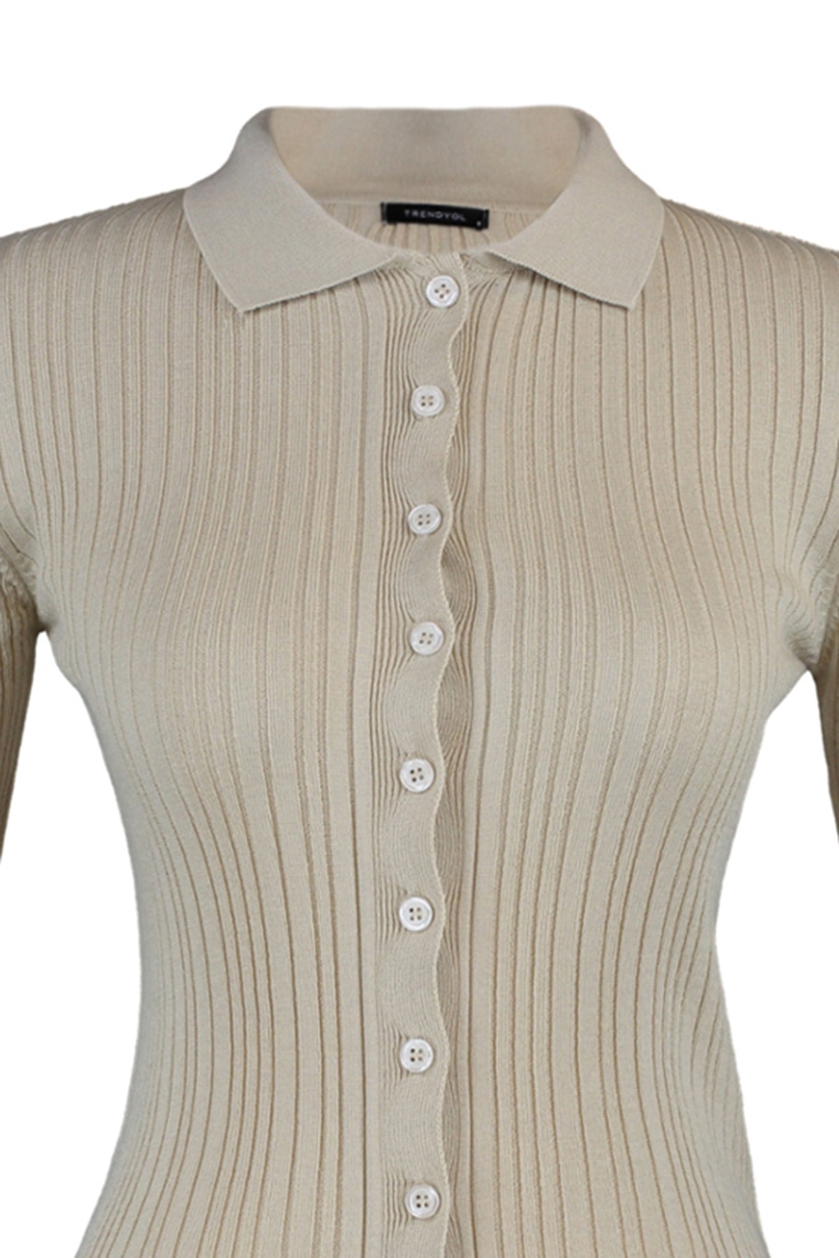 Trendyolmilla  Taş Merserize Görünümlü Fitilli Polo Yaka Triko Hırka TWOAW20HI0070 - Görsel 8