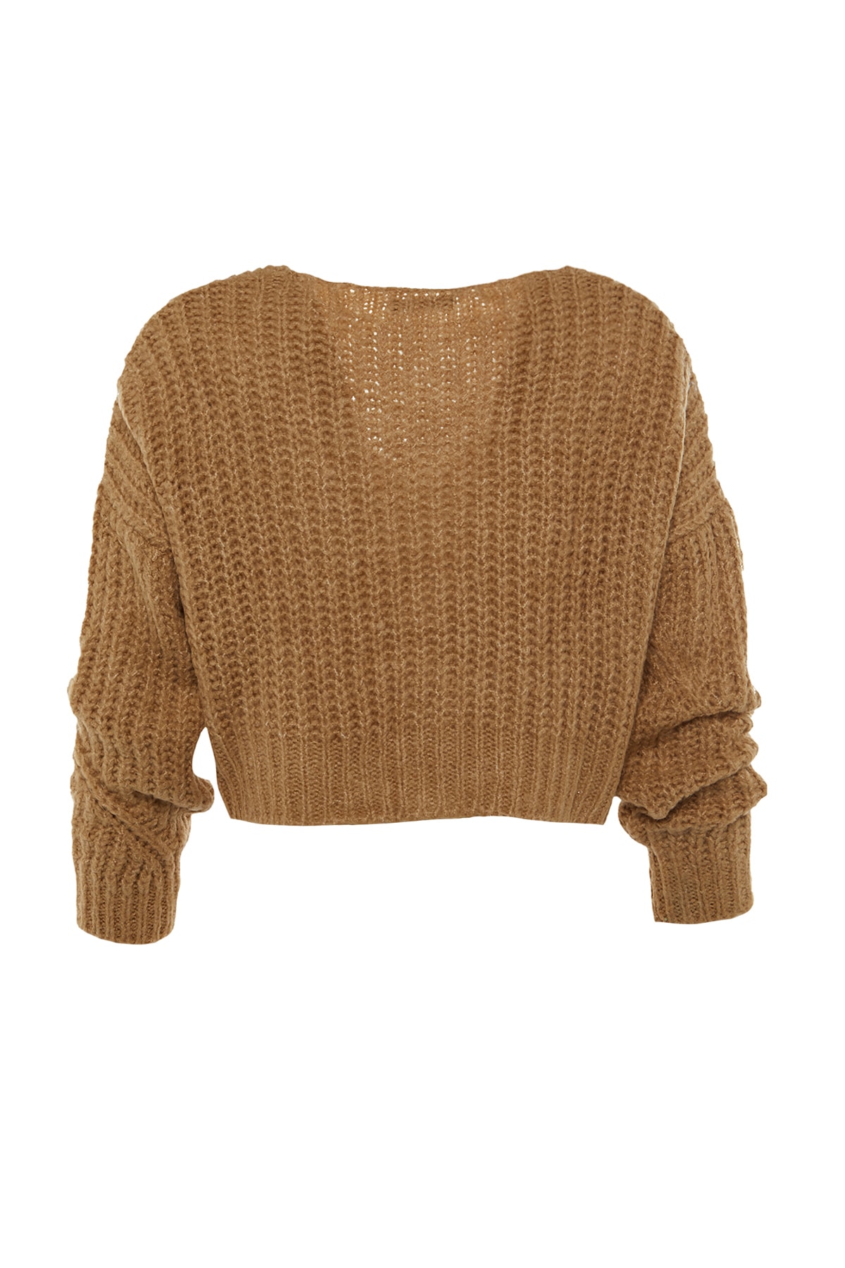 Trendyolmilla  Camel Yumuşak Dokulu Crop Düğme Detaylı Triko Hırka TWOAW21HI0017 - Görsel 7