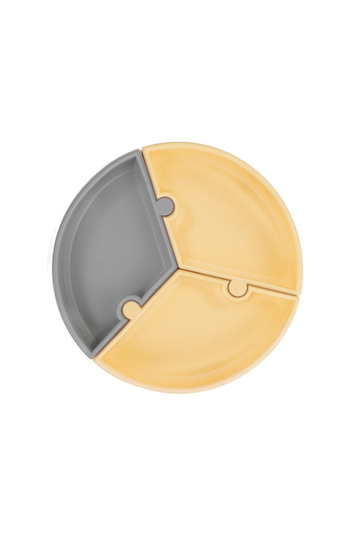 OiOi Puzzle Silikon Mama Tabağı Ve Kaşık Çatal Set - Mellow Yellow / Powder Grey fotoğrafı 2 (önizleme)