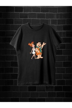 Fred Ve Wilma Çakmaktaş Baskılı Regular %100 Pamuklu T-shirt MD-0024-BT