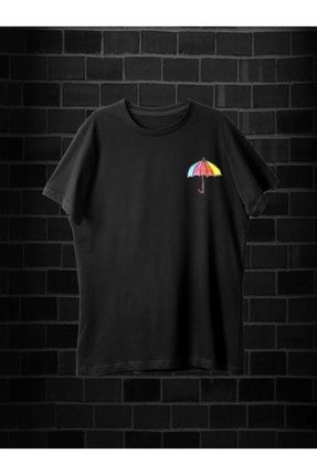 Unısex Pastel Renkli Şemsiye Baskılı Regular %100 Pamuklu T-shirt MD-0016-BT