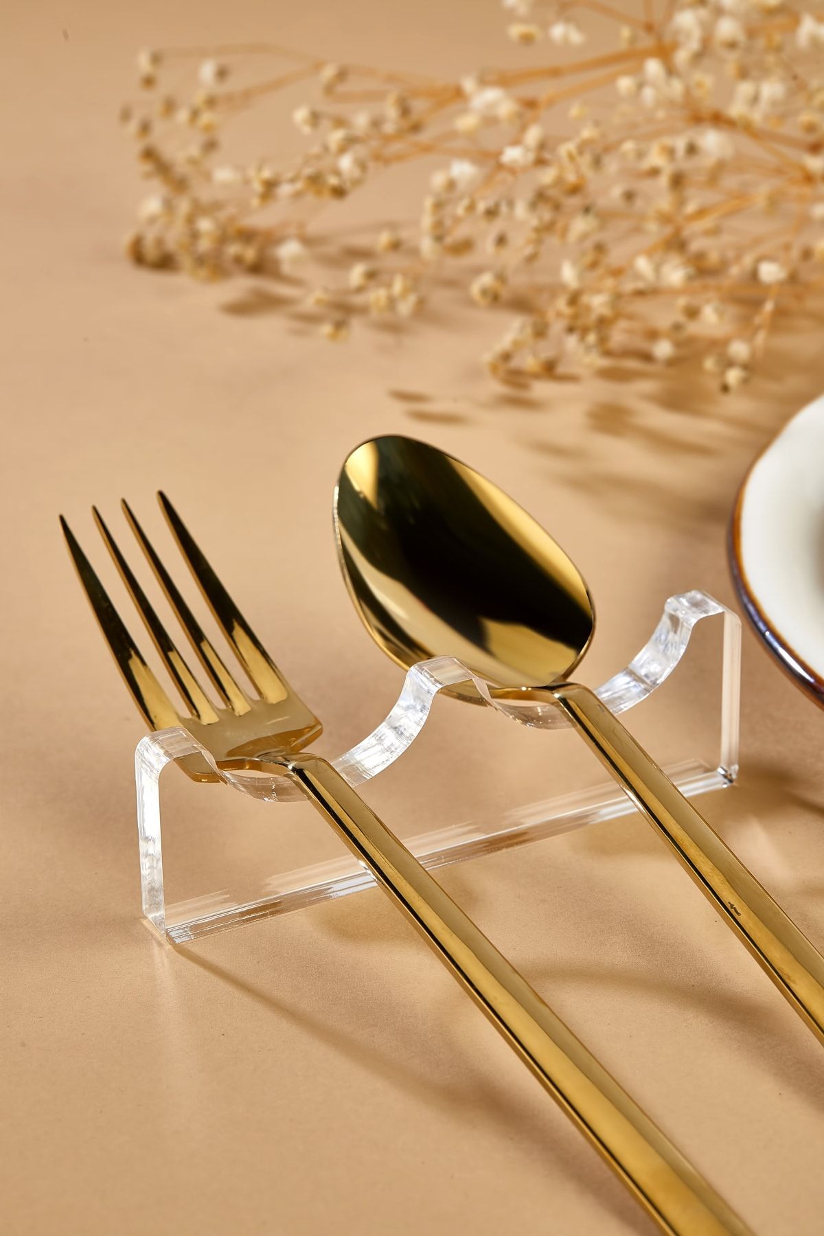 Blok Design-Transparent Fork and Spoon Holder Presentation Service 2-Piece Modern Minimal Tableware Presentation 2
