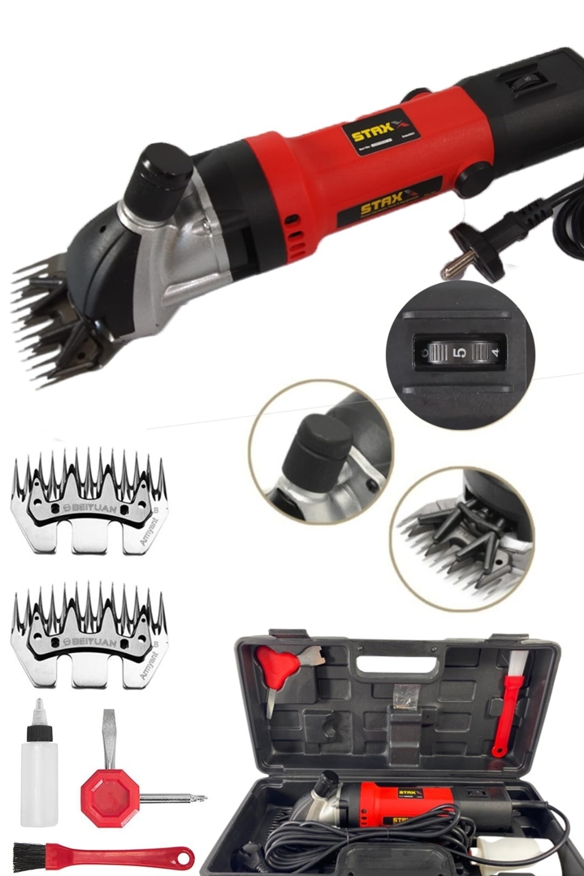 STAXX POWER Metal Dişli Şanzıman 6 Kademeli Koyun Keçi Kırpma Makinesi 3000 W Çantalı Set