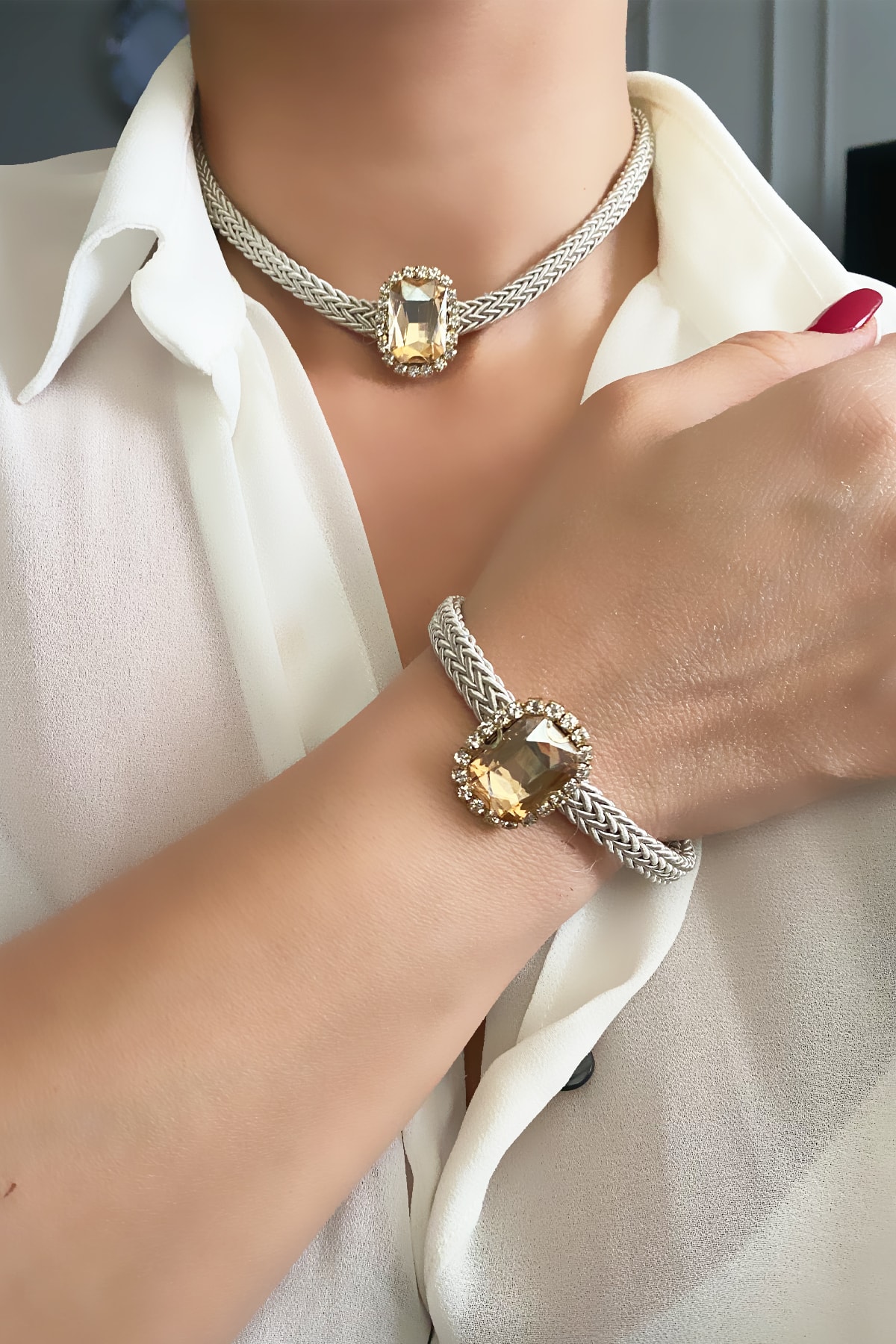 Kristal Taşlı Kolye Bileklik Set