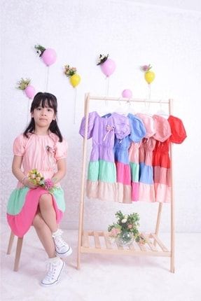 Kız Çocuk Ayrobin Elbise Kat Kat Renkli Rengarenk Elbise Çocuk Elbise 3454-98