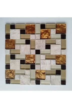 Mutfak Tezgah Arası Ve Iç Dekorasyon Için Bej Mix Mermer& Kristal Cam Mozaik KM234810MKM