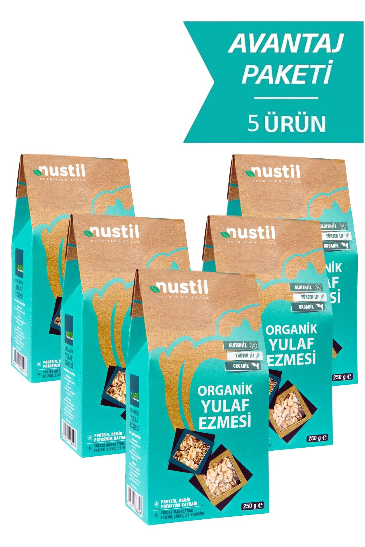 NUSTİL Organik Glutensiz Yulaf Ezmesi 250 gr X 5