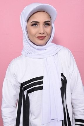 Şapkalı Boneli Hazır Şal Beyaz SapkalıSal01