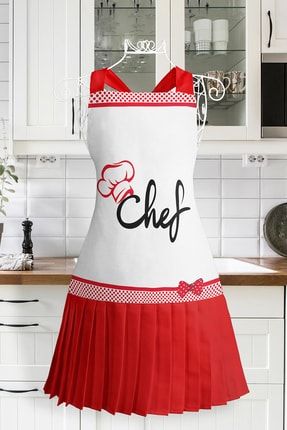 Chef Yazılı Mutfak Önlüğü - Master Şef Aşçı Şapkası Motifli Askılı Bulaşık Aşçı Leke Tutmaz Önlük Onluk-Chefkirmizi