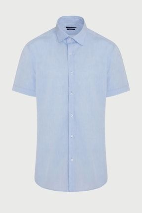 Erkek Mavi Comfort Fit %100 Pamuk Kısa Kollu Gömlek 22D190000061