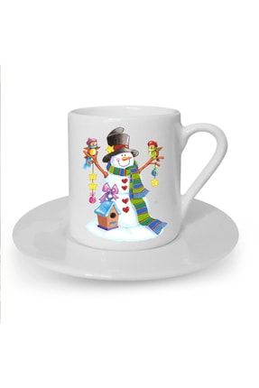 Yılbaşı Noel Temalı Baskılı Beyaz Türk Kahvesi Fincanı F0991